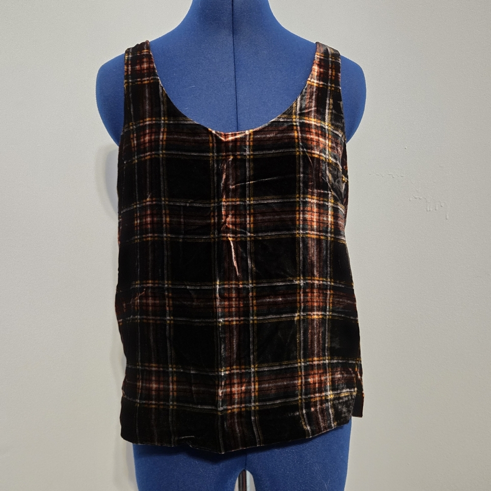 Black Plaid Velvet Tank Top Size 2